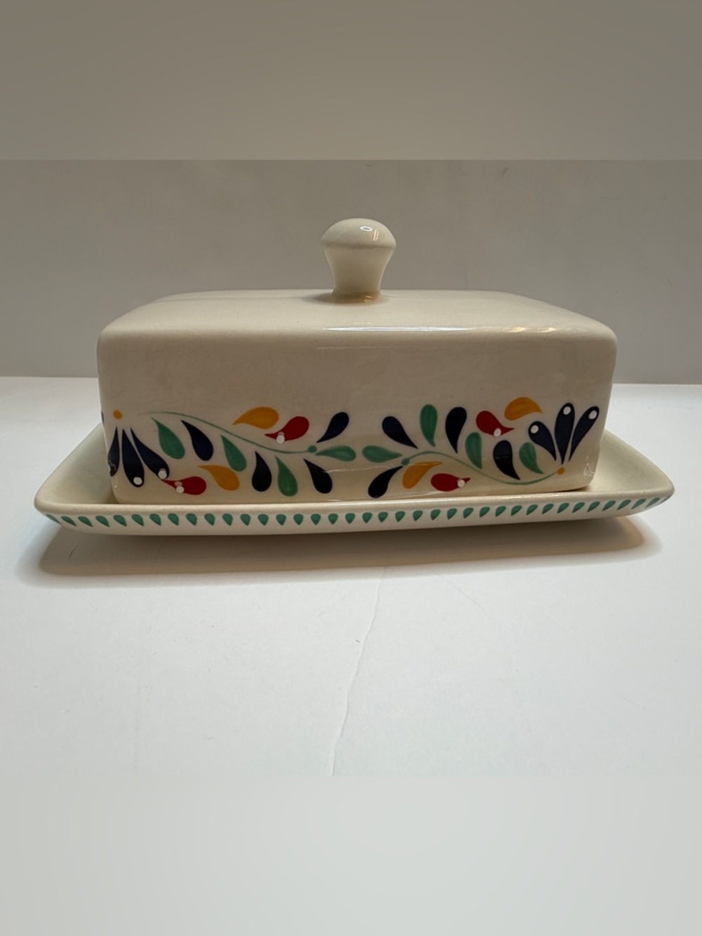 Mason Ceramic Butter Dish with Multi-Color Leaf Motif